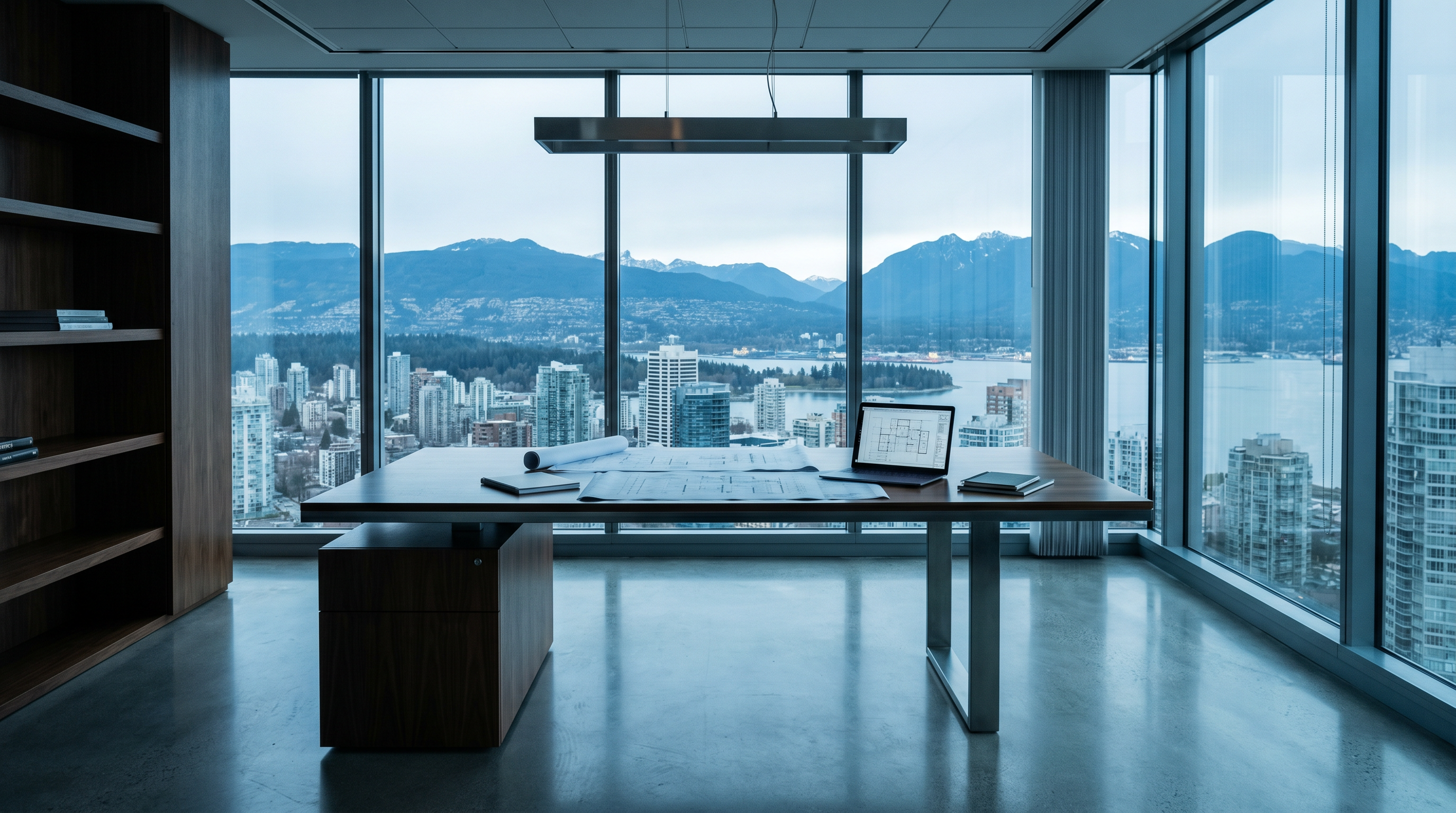 Professional meeting with Vancouver skyline